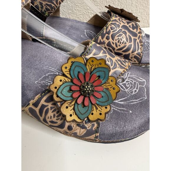 L'Artiste Spring Step Leather Wedge Rose Embossed Sandals Cuteness Two Pair 38 8 - Picture 15 of 16